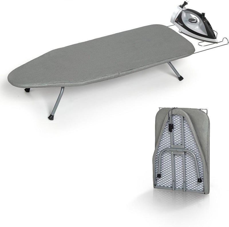 RAINHOL Metal Foldable Tabletop Ironing Board with Iron Rest, Portable Ironing Board Small with Heat Resistant Cotton Cover, Mini Iron Board for Small Space and Travel, 31"x12", Gray - Image 1